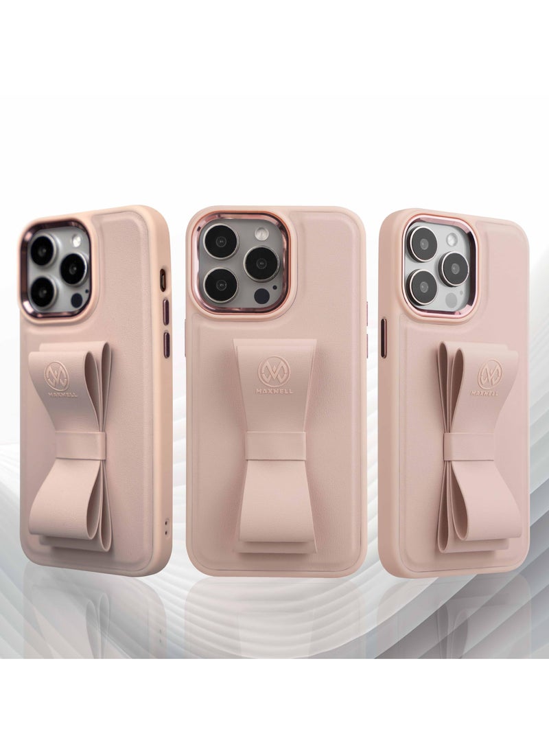 Maxwell Electronics Maxwell Ribbon Grip Flexible Case Compatible with iPhone 15 Pro Max - Drop-Proof, Full Protection with Metallic Camera Lens Protection, Built-In Viewing Stand (Pink) - Image 4
