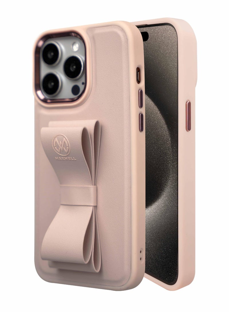 Maxwell Electronics Maxwell Ribbon Grip Flexible Case Compatible with iPhone 15 Pro Max - Drop-Proof, Full Protection with Metallic Camera Lens Protection, Built-In Viewing Stand (Pink) - Image 1