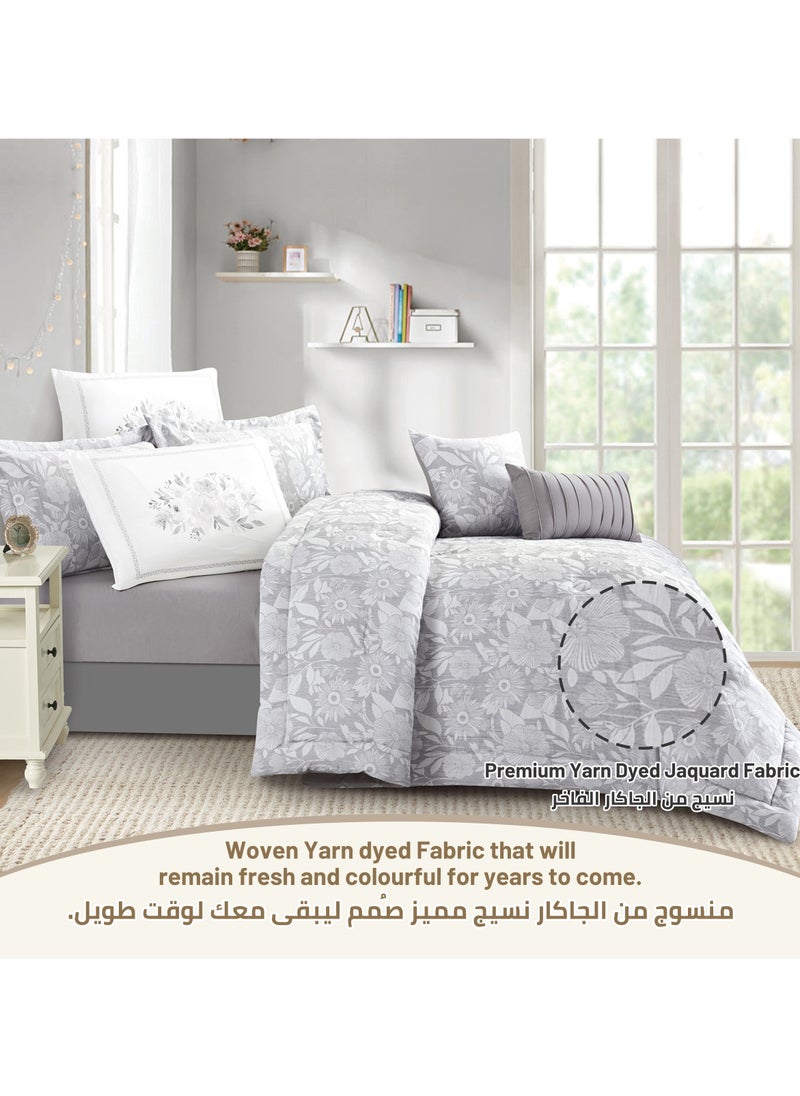 Donetella Bedding Comforter Set 8-Pcs King Size Solid Yarn Dyed Bed Set Fits (200 x 200 Cm)All Season 350GSM Feather Silk Fill,Silver  - Image 2