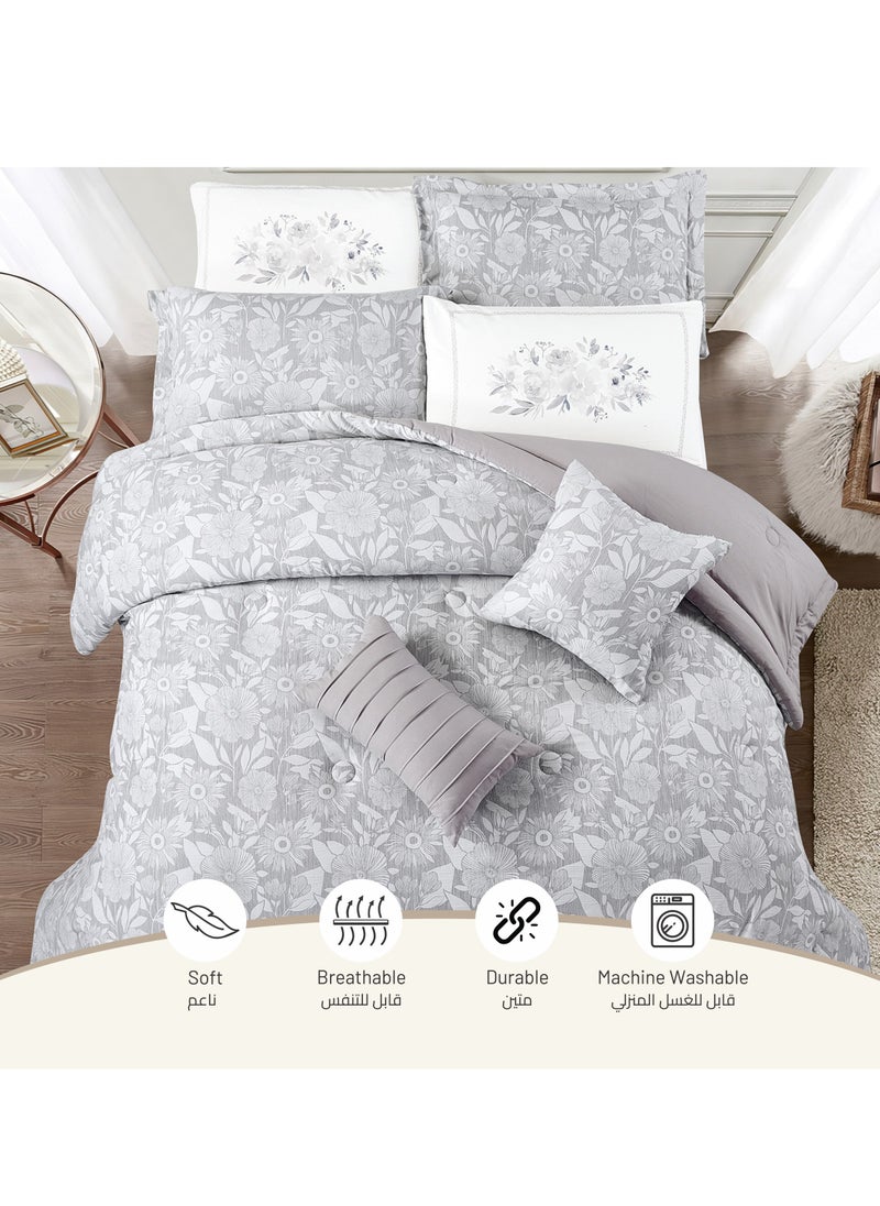 Donetella Bedding Comforter Set 8-Pcs King Size Solid Yarn Dyed Bed Set Fits (200 x 200 Cm)All Season 350GSM Feather Silk Fill,Silver  - Image 3