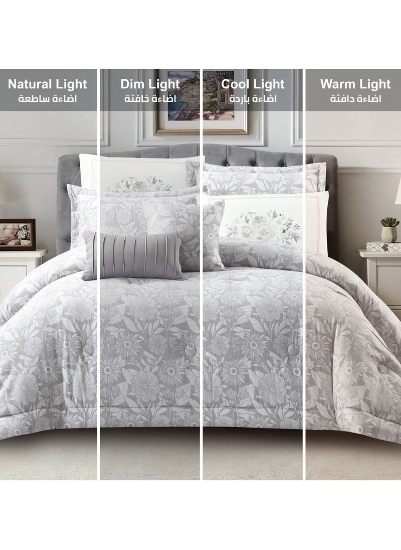 Donetella Bedding Comforter Set 8-Pcs King Size Solid Yarn Dyed Bed Set Fits (200 x 200 Cm)All Season 350GSM Feather Silk Fill,Silver  - Image 4