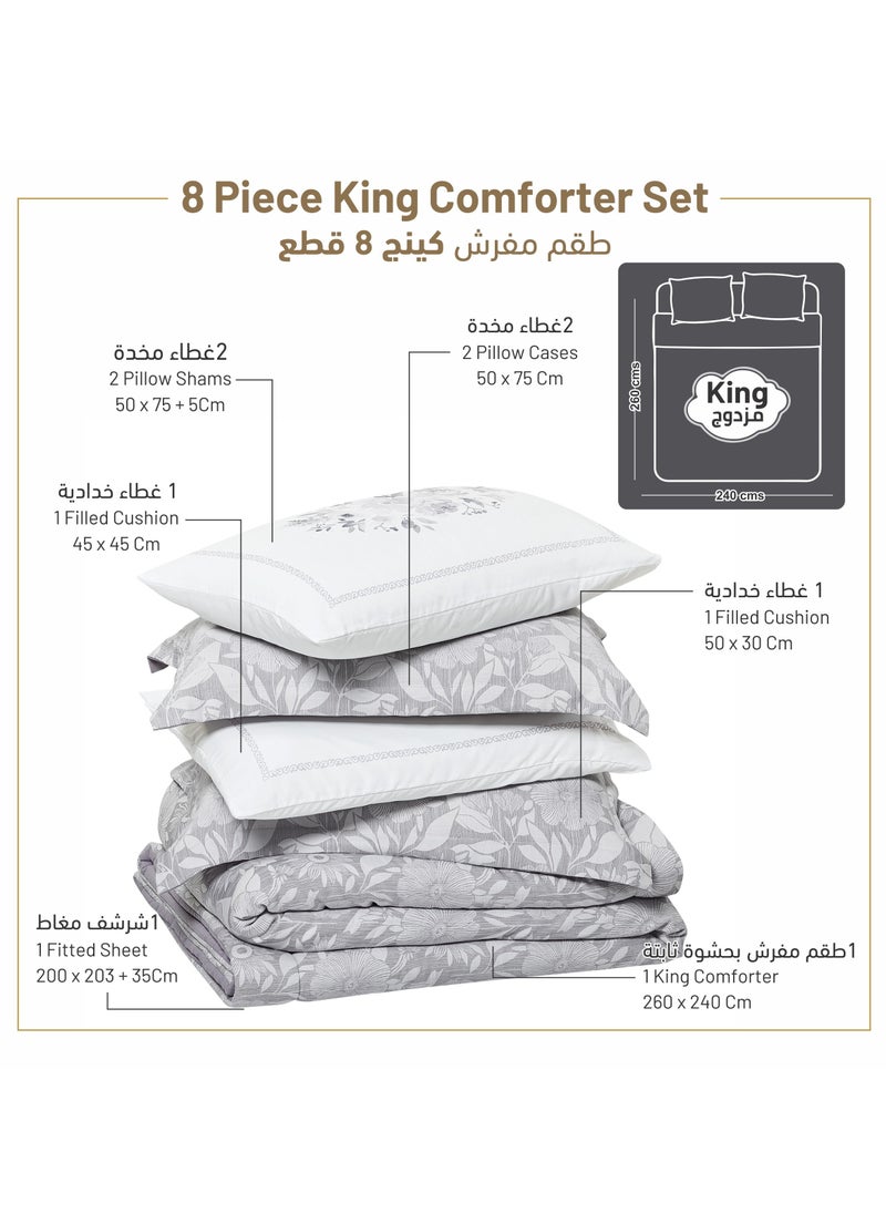Donetella Bedding Comforter Set 8-Pcs King Size Solid Yarn Dyed Bed Set Fits (200 x 200 Cm)All Season 350GSM Feather Silk Fill,Silver  - Image 5