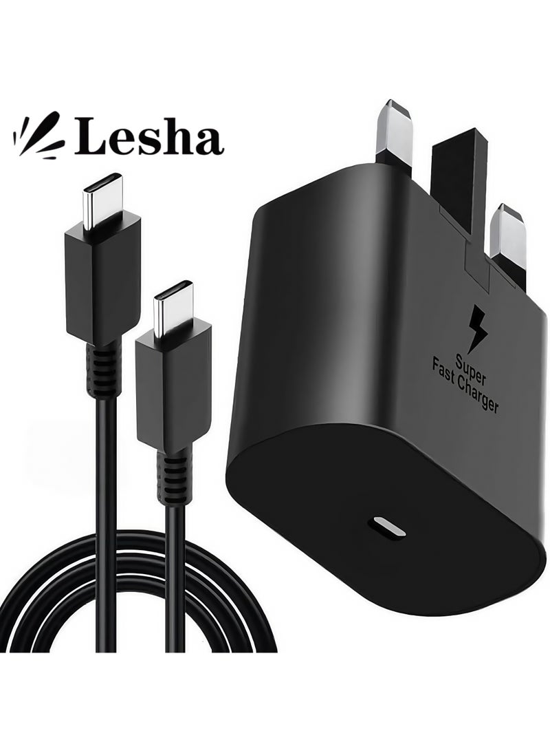 Lesha 45 Watts Fast Charger for iPhone 16/15/14/14 Pro/14 Pro Max/14 Plus/13/12/SE2020/11/XR/XS Max/X/iPad, Samsung Galaxy And all Type C Phones Charger Head with Charging Cable, Travel Adapter, Super-Fast Charging, UK Plug with 1.5 Meters USB Type-C Cable(Black) - Image 1