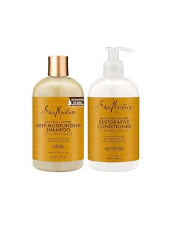SHEA MOISTURE Deep Moisture Shampoo  and Conditioner for Frizzy, Dry, Damaged Hair, Sulfate Free, Raw Butter, Deep Hair Treatment with Sea Kelp and Argan Oil, 2 Count