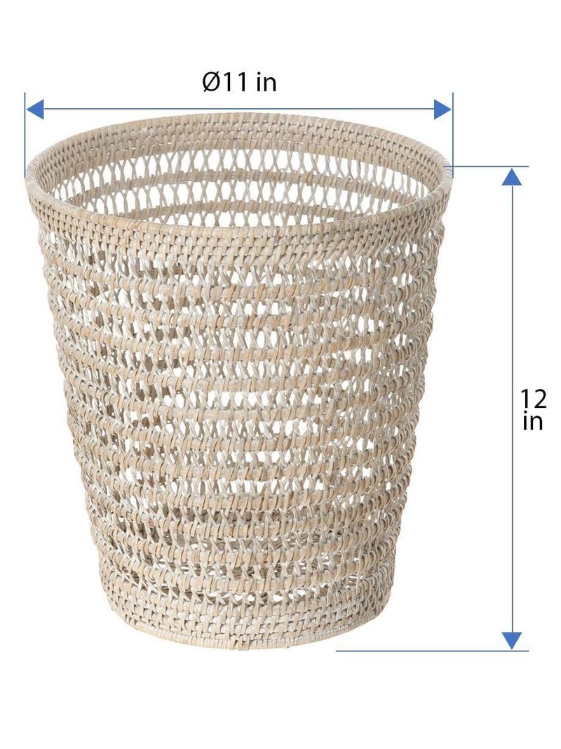 Kouboo La Jolla Rattan Mesh Waste Basket â€“ Round Trash Can for Bathroom, Bedroom, Office â€“ Boho Wicker, Bathroom Storage, Small Garbage Bin for Home Decor & Storage Basket, White Wash - Image 5
