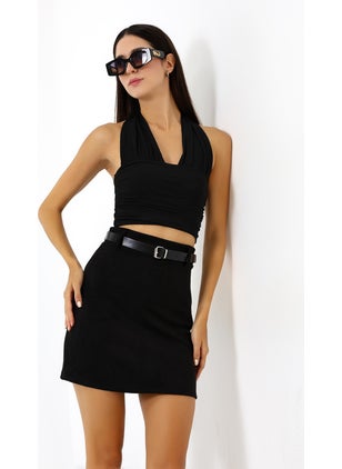 Win Moda Suede Skirt Short Belted / Belt Suede Skirt Model  - Image 4