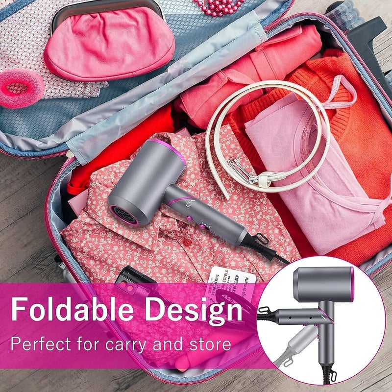 Ionic Hair Dryer, Professional Grade Blow Dryer with Dual Voltage and Ceramic Technology, Compact Travel Styling Tool with Multiple Nozzles for All Hair Types and Fast Drying - Image 4
