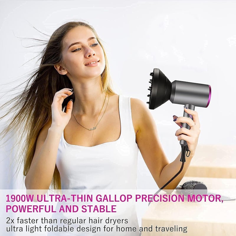 Ionic Hair Dryer, Professional Grade Blow Dryer with Dual Voltage and Ceramic Technology, Compact Travel Styling Tool with Multiple Nozzles for All Hair Types and Fast Drying - Image 2