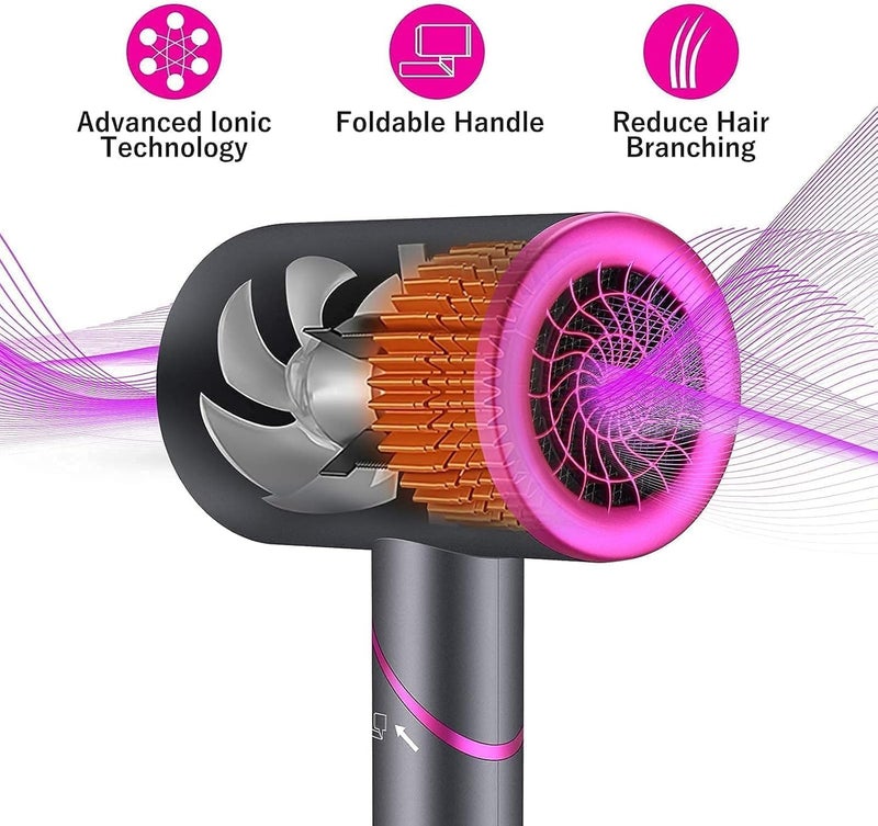 Ionic Hair Dryer, Professional Grade Blow Dryer with Dual Voltage and Ceramic Technology, Compact Travel Styling Tool with Multiple Nozzles for All Hair Types and Fast Drying - Image 5