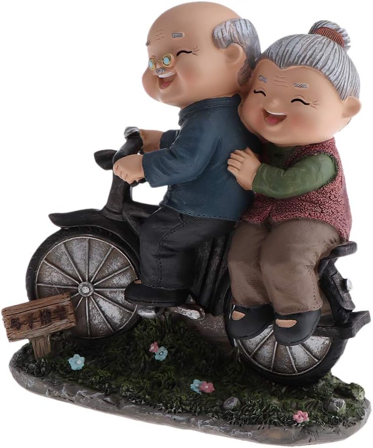 klarako Handmade Resin Craft Loving Elderly Couple Figurines Old Age Happy Life Statue Home Ornament  Bicycle, as described - Image 3