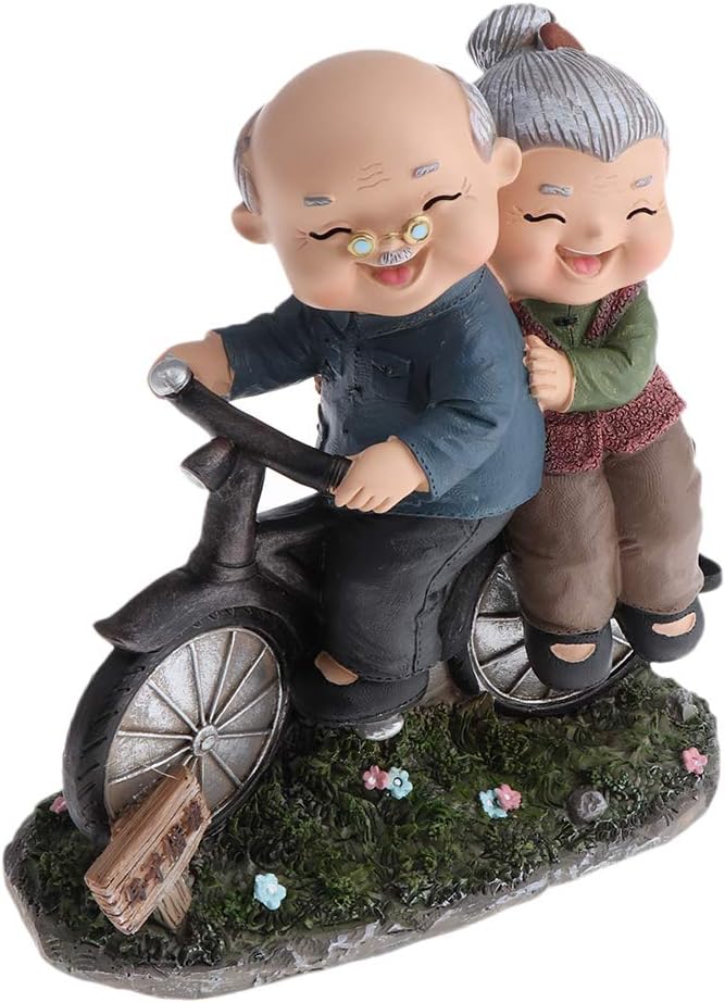klarako Handmade Resin Craft Loving Elderly Couple Figurines Old Age Happy Life Statue Home Ornament  Bicycle, as described - Image 4