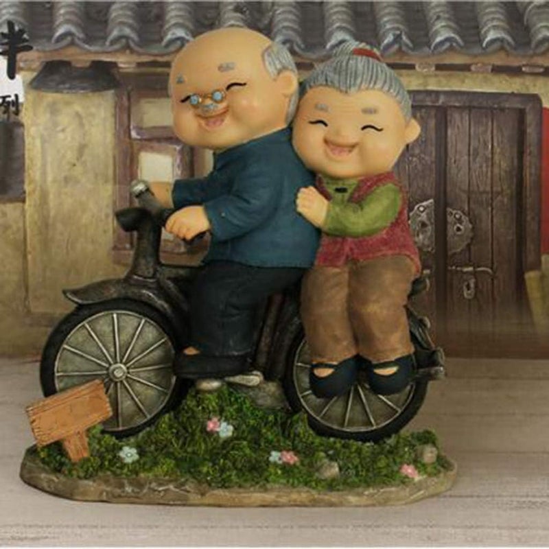 klarako Handmade Resin Craft Loving Elderly Couple Figurines Old Age Happy Life Statue Home Ornament  Bicycle, as described - Image 5
