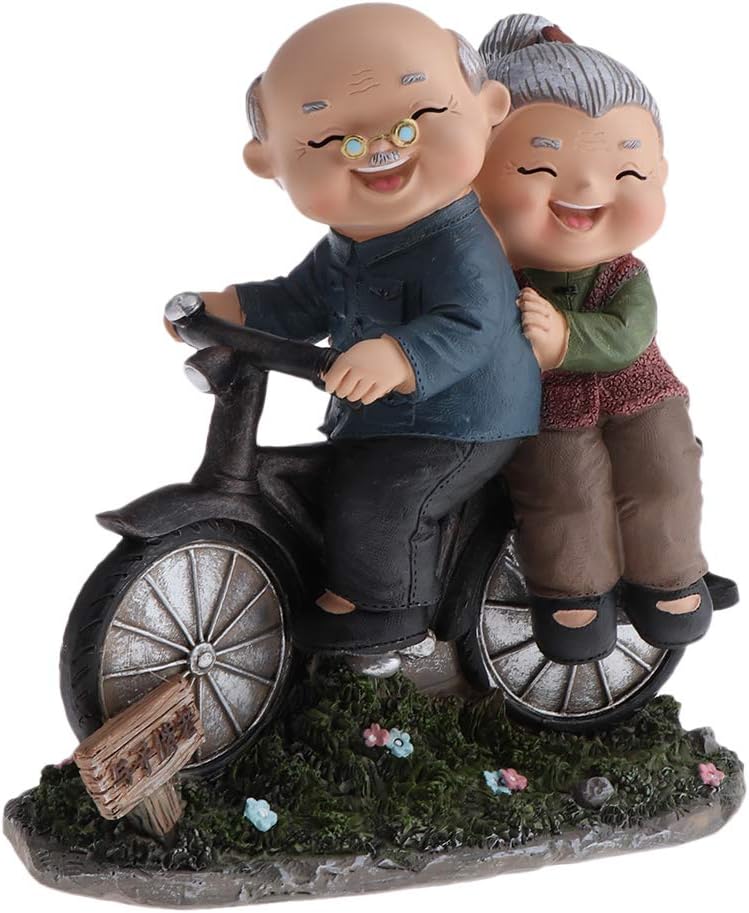 klarako Handmade Resin Craft Loving Elderly Couple Figurines Old Age Happy Life Statue Home Ornament  Bicycle, as described - Image 2