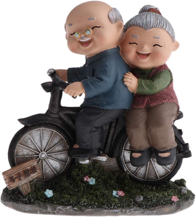 klarako Handmade Resin Craft Loving Elderly Couple Figurines Old Age Happy Life Statue Home Ornament  Bicycle, as described - Image 1