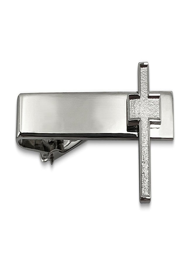 PinMaze مشبك ربطة عنق على شكل صليب - مشبك ربطة عنق ديني مسيحي لاتيني مزخرف (فضي) - Image 1