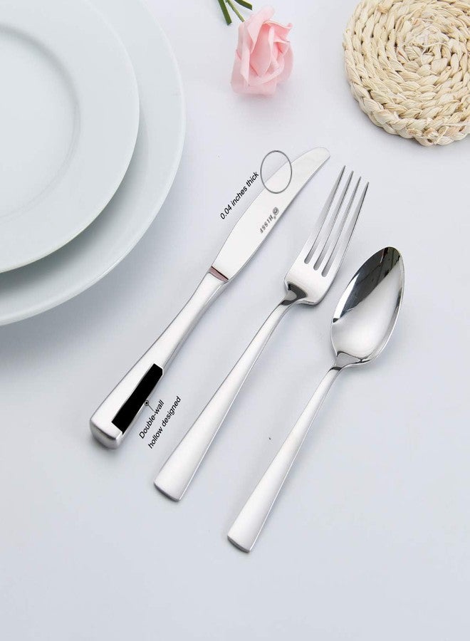 HISSF Cutlery Set, Silverware Set Serive for 6, 30 Pcs Stainless Steel Forks Spoons and Knives Set, Silver - Image 2