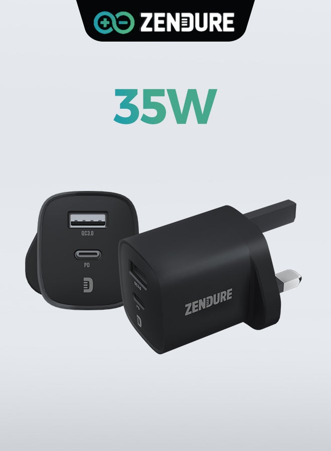 ZENDURE 35W Wall Charger SuperPort with UK Plug | Super Compact Dual Port Wall Charger (USB-C PD + USB-A QC3.0) | Ultra-Fast 35W Charging for iPhone 17/16 /15/14 Series, Samsung Galaxy S23/S22/S21 Series, iPad Pro, AirPods, Huawei and More | Travel-Friendly Black - Image 1