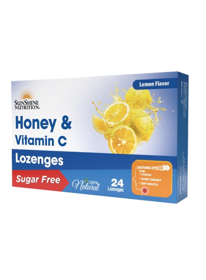 SUNSHINE NUTRITION Sugar-Free Honey & Vitamin C Lozenges | Lemon Flavour | Soothes Sore Throat & Cough Relief | Immune Support — 24's - Image 1