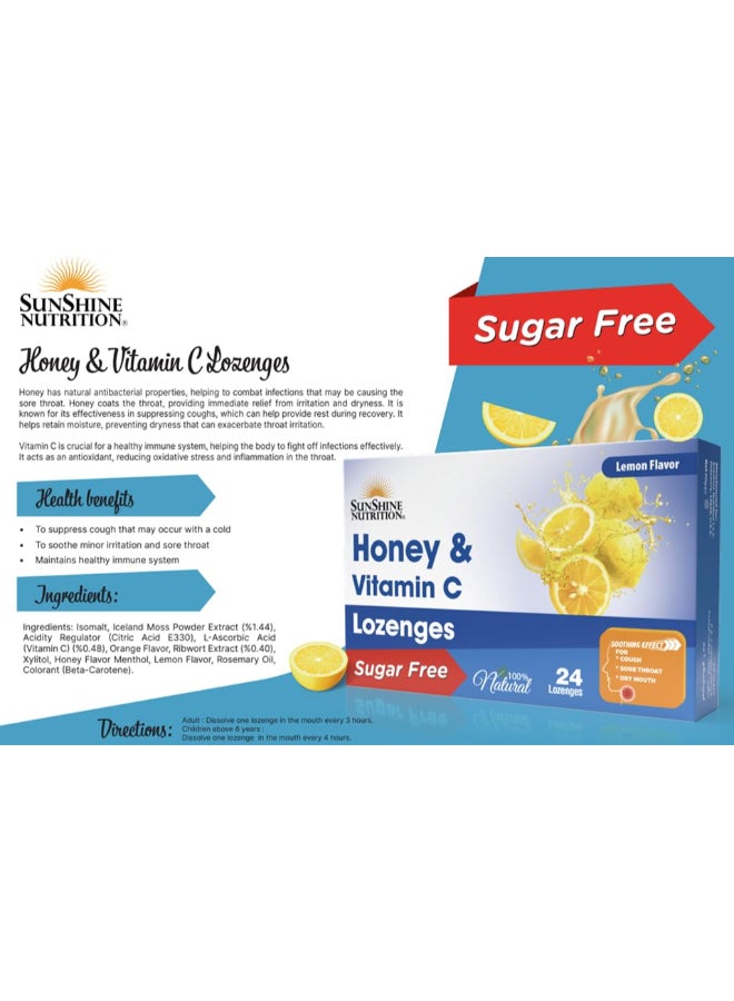SUNSHINE NUTRITION Sugar-Free Honey & Vitamin C Lozenges | Lemon Flavour | Soothes Sore Throat & Cough Relief | Immune Support — 24's - Image 2