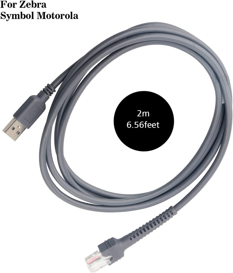 كابل ماسح الباركود USB لـ Zebra Symbol Motorola LS2208 LS3008 LS9208 DS4208 DS6878 STB4278، كابل USB A إلى RJ45 (منفذ USB مستقيم بطول 2 متر) - Image 5