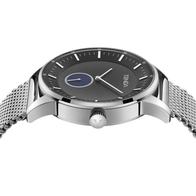 ترندا ساعة رجال من الفولاذ المقاوم للصدأ من TRNDA - مينا ساعة أسود متدرج خالٍ من الزمن وسوار شبكي فضي - Image 2