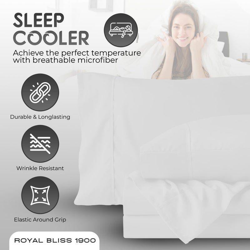 Royal Bliss 1900 Split California King Sheets Sets -5Pcs Set- Easy Fit - California King Split Sheet Sets for Adjustable Bed - Split Cal King Sheets Set - Cal King Split Adjustable Bed Sheets (White)