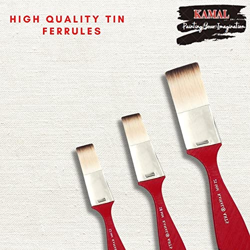 KAMAL Flat WASH (CHAPTA) White/Brown Synthetic Hair Painting Brushes taklon Set of 3 (12mm, 18mm, 25mm) - Image 3