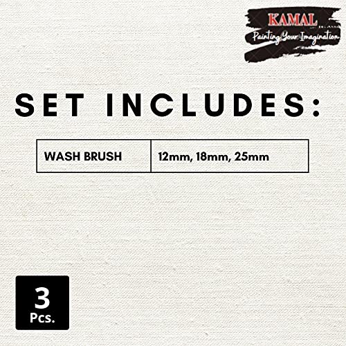 KAMAL Flat WASH (CHAPTA) White/Brown Synthetic Hair Painting Brushes taklon Set of 3 (12mm, 18mm, 25mm) - Image 5