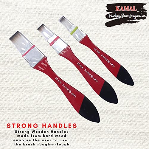 KAMAL Flat WASH (CHAPTA) White/Brown Synthetic Hair Painting Brushes taklon Set of 3 (12mm, 18mm, 25mm) - Image 4