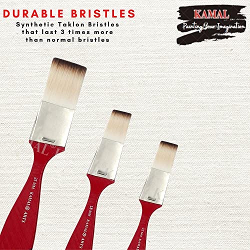 KAMAL Flat WASH (CHAPTA) White/Brown Synthetic Hair Painting Brushes taklon Set of 3 (12mm, 18mm, 25mm) - Image 2