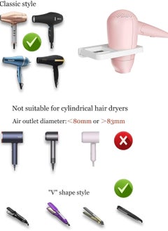 Oasisgalore Wall Mount Hair Dryer and Flat Iron Holder - Black Hair Tool Storage Organizer  (White)  - Image 2