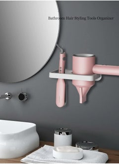Oasisgalore Wall Mount Hair Dryer and Flat Iron Holder - Black Hair Tool Storage Organizer  (White)  - Image 4