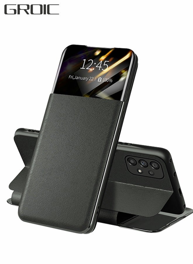 GROIC For Samsung Galaxy A53 6.5 Inch Phone Case, Leather Case with Card Holder and Window, Magnetic Flip Cover, Half Window Stand Phone Case Black - Image 1