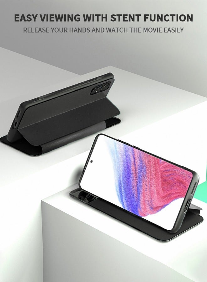 GROIC For Samsung Galaxy A53 6.5 Inch Phone Case, Leather Case with Card Holder and Window, Magnetic Flip Cover, Half Window Stand Phone Case Black - Image 2