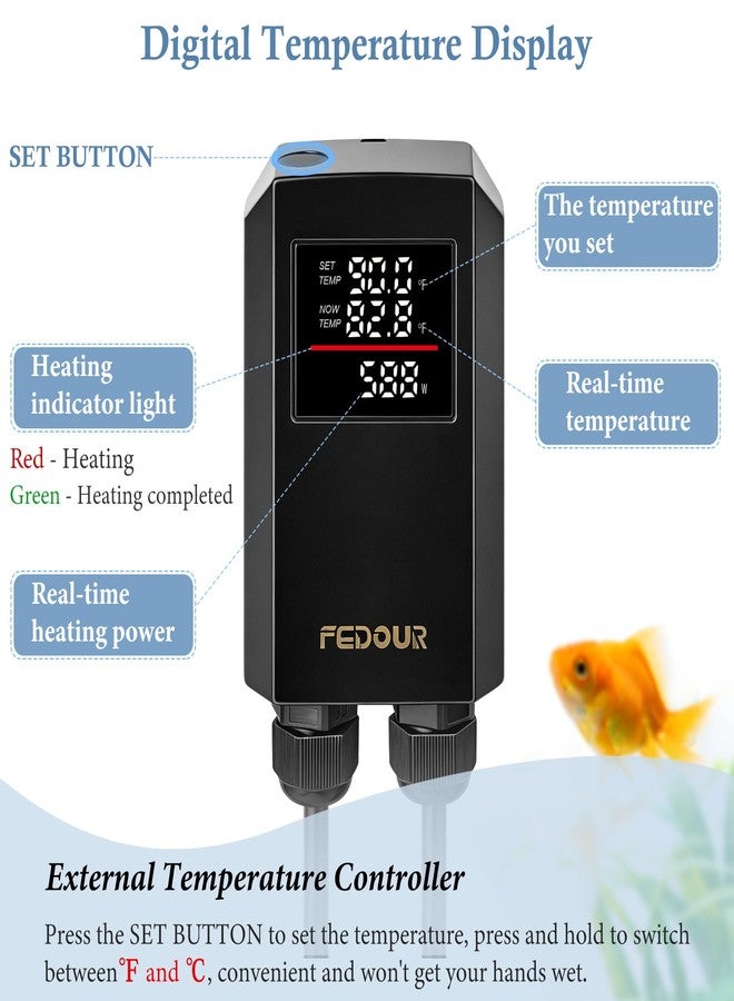 FEDOUR 600W 800W Titanium Aquarium Heater with Digital Controller, Submersible Aquarium Heater with Overheating Protection, for up to 220Gallon Fish and Turtle Tank (600W for up to 160Gal) - Image 3