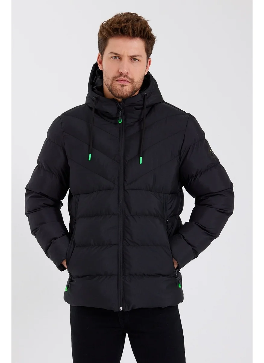 Sivaist New Season Men's Black Water and Windproof Hooded Thick Furry Puffer Coat & Jacket