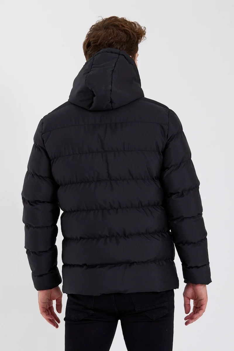 Sivaist New Season Men's Black Water and Windproof Hooded Thick Furry Puffer Coat & Jacket