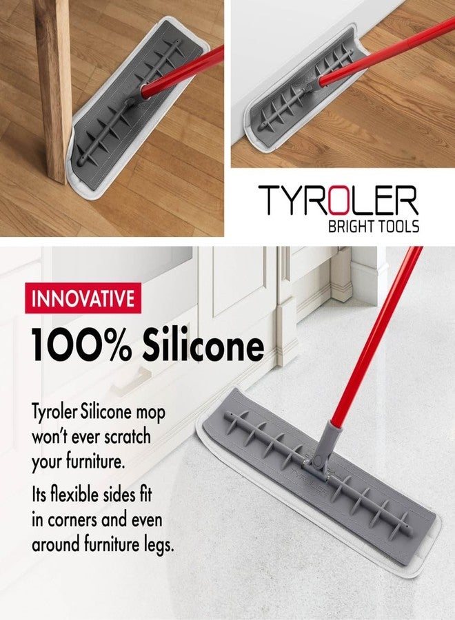 Tyroler Bright Tools Tyroler Microfiber Floor Mop, 100% Silicone Won't Scratch Furniture. Long Aluminum Anti-Rust Handle, Fit to Hardwood, Walls, Laminate, Parquet & Tile - 2 Free Microfiber Pads (Dark Gray) - Image 2