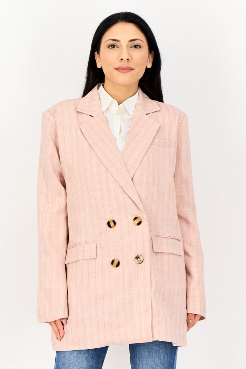 Archive Design Studio Women Regular Fit Plaid Blazer, Old Rose - Image 1
