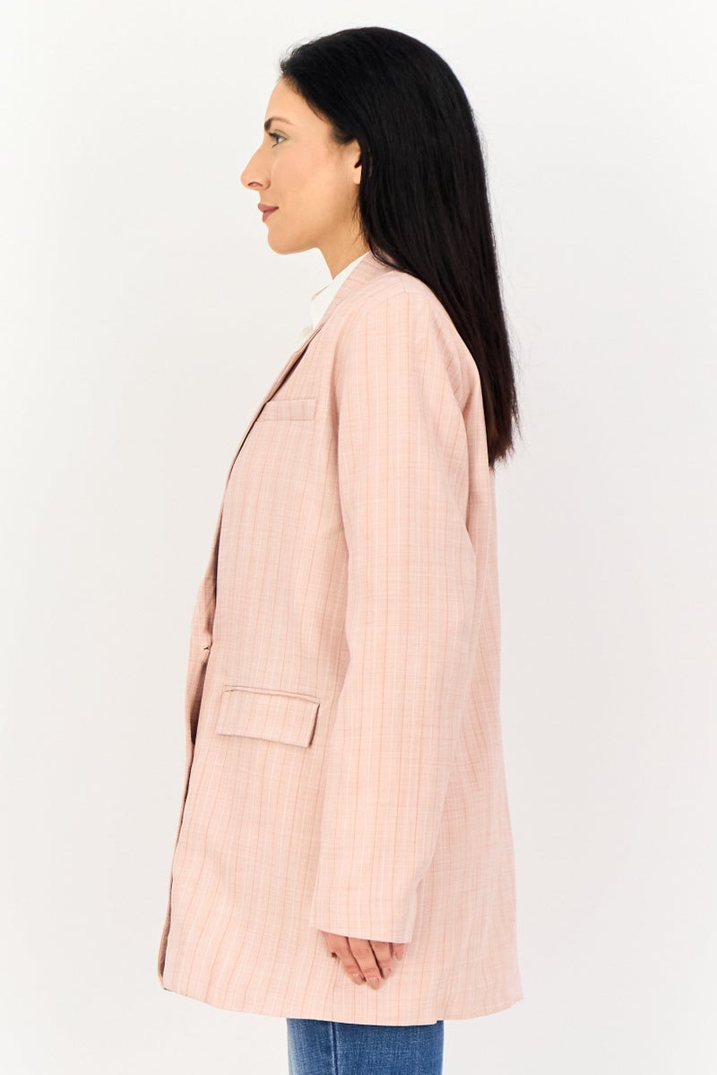 Archive Design Studio Women Regular Fit Plaid Blazer, Old Rose - Image 2