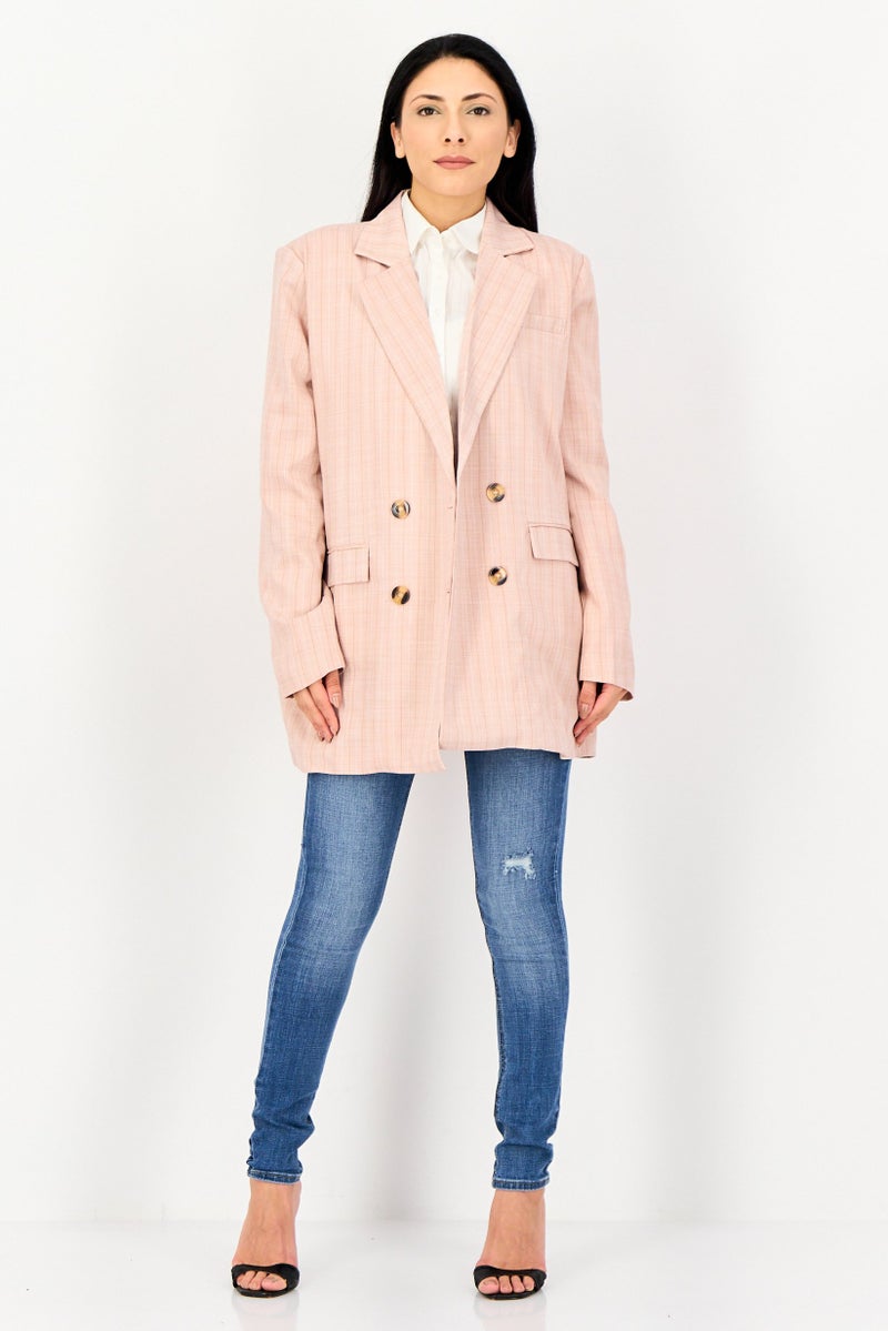 Archive Design Studio Women Regular Fit Plaid Blazer, Old Rose - Image 4