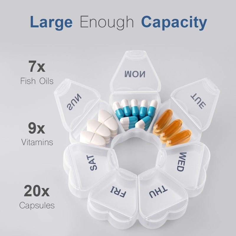 KAPENS Simplified versatile design Large Weekly Pill Organizer, Pill Box 7 Day, KAPENS Daily Vitamin Case Large Capacity Compartments, Pill Containers for Fish Oil Medicine Supplements, White Easy assemble alternatives - Image 2