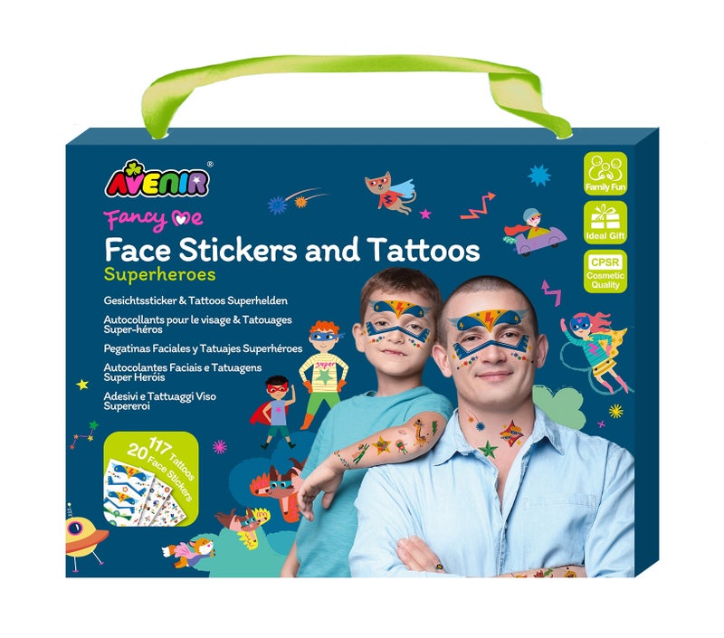 Avenir - Fancy Me Face Stickers & Tattoos for Kids – Superheroes | 110+ Cosmetic-Grade Removable Stickers | Fun Family Fashion Activity for Parties, Dress-Up & Creative Play - Image 1