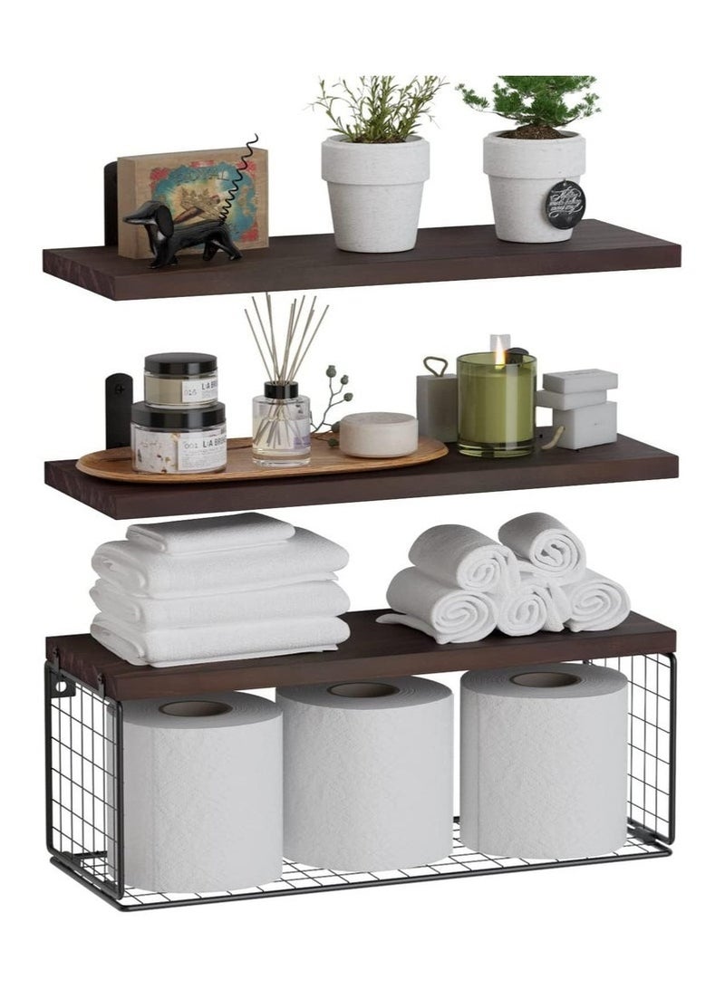 Arabest 3-Tier Floating Shelf Wall Mounted Wire Storage Basket for Bathroom, Kitchen, Bedroom, Living Room, Wall Decor Storage Rack (3-Tier) - Image 1