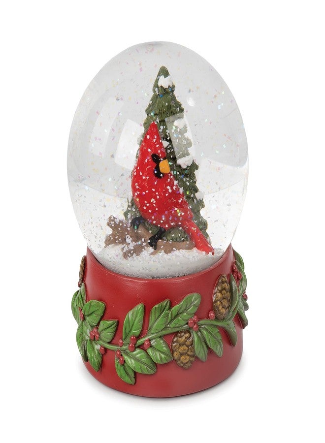 بلوسوم بوكيت كرة ثلجية على شكل دلو زهور، مقاس 5.5 بوصة، مزينة بزهرة الكاردينال، وأوراق نبات البهشية، ومخاريط الصنوبر. - Image 1