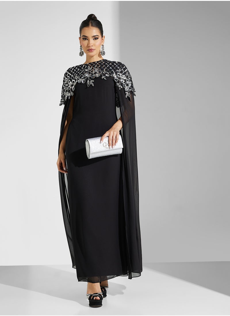 Frock and Frill Embroidered Cape Dress  - Image 1
