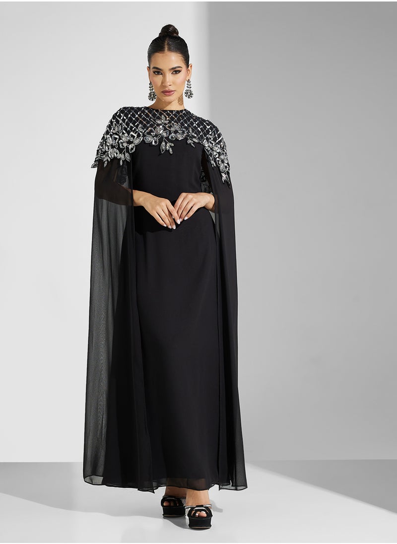 Frock and Frill Embroidered Cape Dress  - Image 4