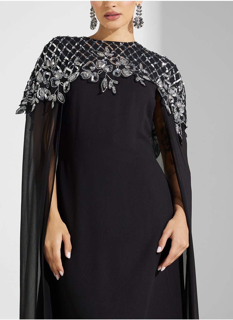 Frock and Frill Embroidered Cape Dress  - Image 3