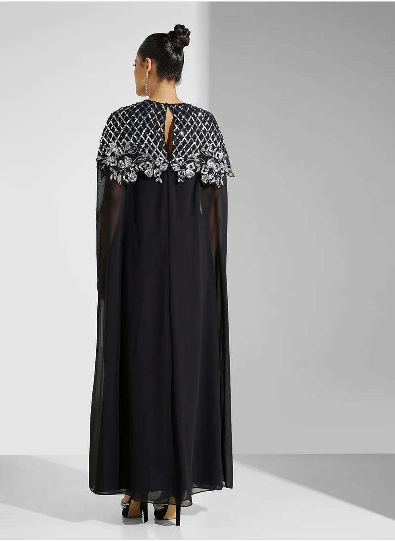 Frock and Frill Embellished Drape Sleeve Maxi Dress