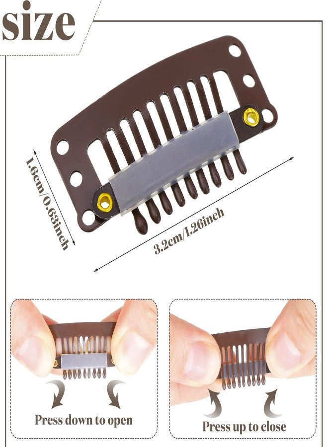 WILLBOND 30 Pieces 32 mm 9-teeth Hair Extension Clips Hair Extension Wigs Snap Clips Comb Small Snap Wig Accessories for Women DIY(Dark Brown) - Image 2
